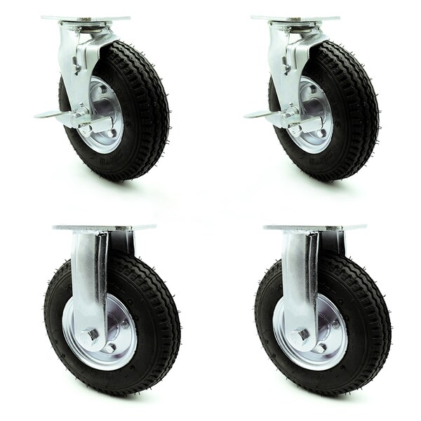 Service Caster 8 Inch Black Pneumatic Wheel Caster Swivel with Brakes and 2 Rigid SCC, 2PK SCC-100S280-PNB-TLB-2-R280-2 - main